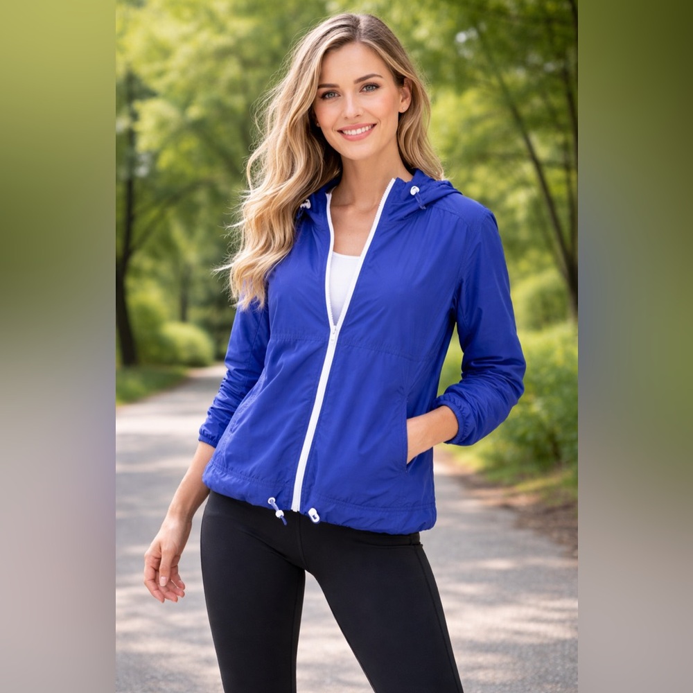 GAP Gapfit Women's Royal Blue Hooded Lightweight Windbreaker Travel Jacket M